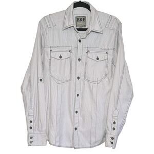 BKE Buckle Button Shirt Mens M White Black Striped Long Sleeve Western Cowboy
